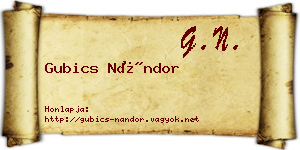Gubics Nándor névjegykártya